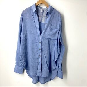 Free People blue mini check button front oversized shirt S